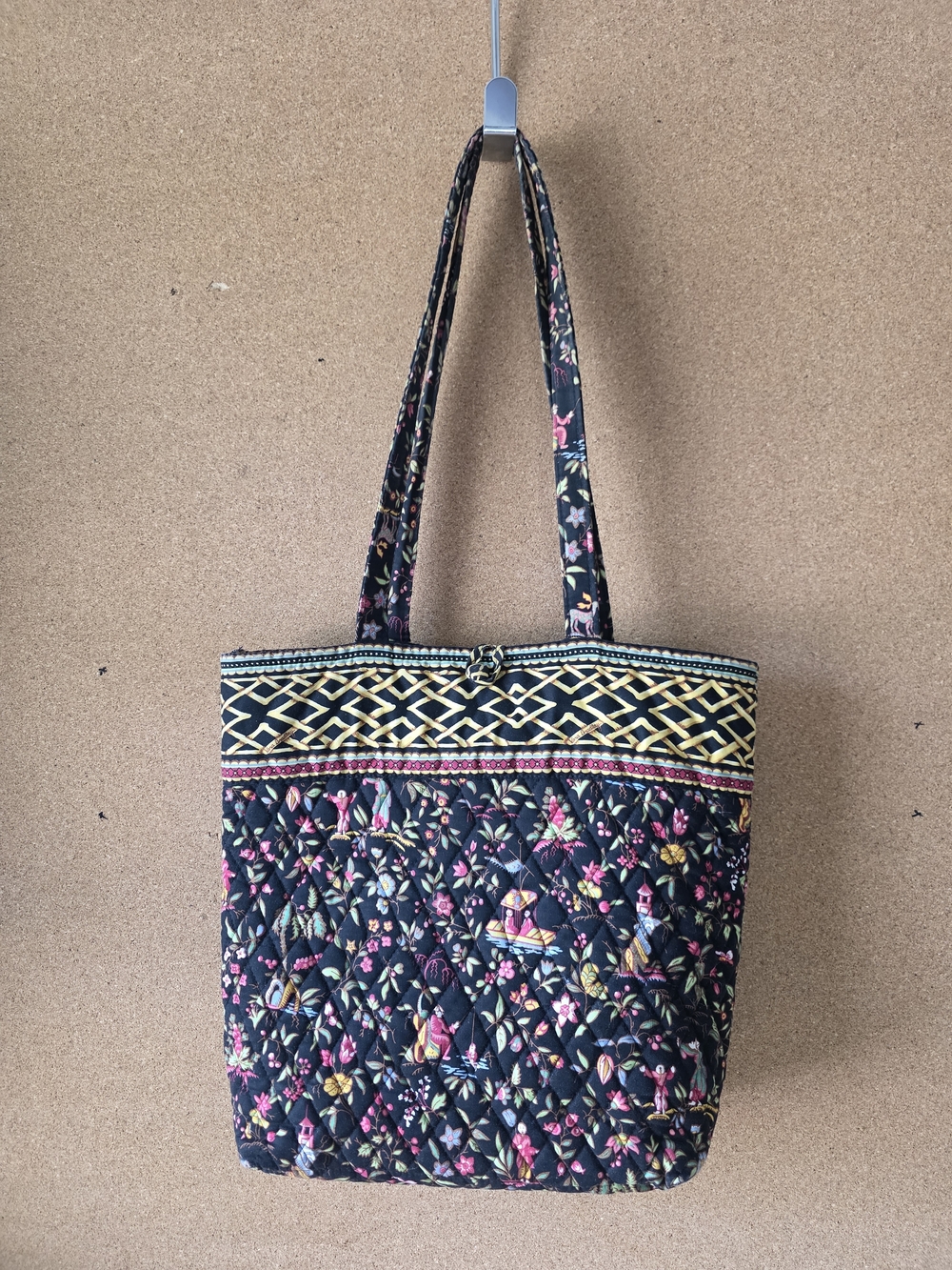 Vera Bradley Retired Floral Shoulder Bag Tote Black Multicolor Vintage 14x13